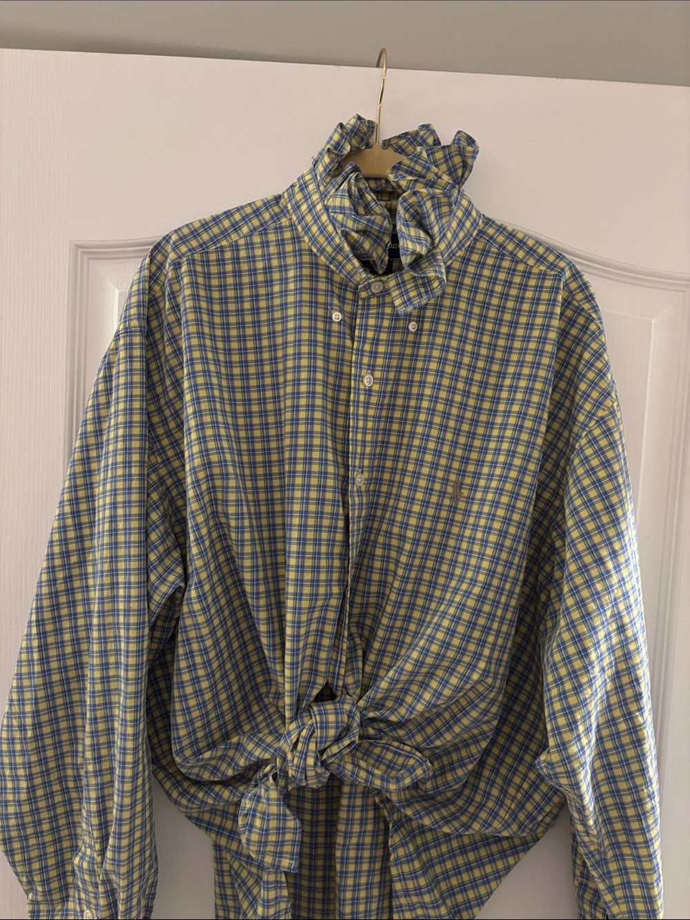 Reworked Ralph Lauren Yellow & Blue Plaid  Button-Up Shirt Size 2X-3X